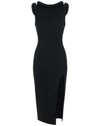 Elisabetta Franchi - Textured Crew Neck Midi Dress - Lyst