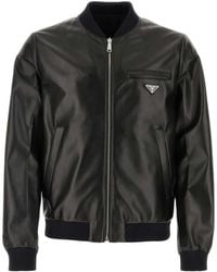 Prada - Nappa Leather Reversible Bomber Jacket - Lyst
