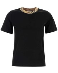 Burberry - Check Trim Cotton T-Shirt - Lyst