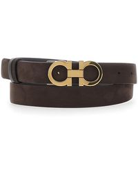 Ferragamo - Belt With Gancini Buckle Dark Suede Calf Leather - Lyst