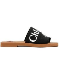 Chloé - Woody Linen Flat Sandals - Lyst