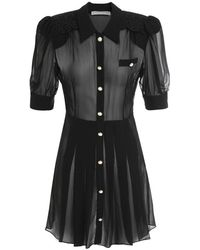 Alessandra Rich - Alessandra Rich Silk Padded Shoulder Shirt Dress - Lyst