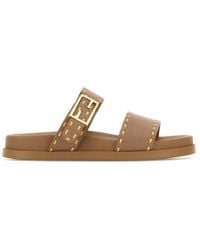 Fendi - Camel Studded Feel Slides - Lyst