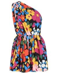 Saint Laurent - Multi Color Printed One Shoulder Dress - Lyst
