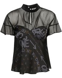 Sacai - Graffiti Print Tulle Blouse - Lyst