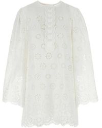 Chloé - Broderie Anglaise Mini Dress - Lyst
