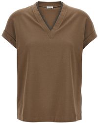 Brunello Cucinelli - Brunello Cucinelli Stretch Cotton With Monile Trim T-Shirt - Lyst