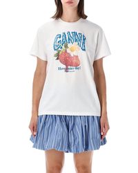 Ganni - Strawberry Print Cotton T-Shirt - Lyst