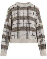 Brunello Cucinelli - Avorio Marrone Check Sweater - Lyst