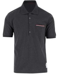 Thom Browne - Cotton Polo Shirt With Tricolor Pattern - Lyst