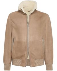Brunello Cucinelli - Suede Jacket With Shearling Collar - Lyst