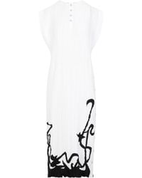 Lanvin - Sleeveless Midi Dress With Pleated Design - Lyst
