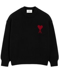 Ami Paris - Crewneck Sweater With Contrasted "Ami De Coeur - Lyst