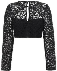 Self-Portrait - Lace Round Neck Top - Lyst