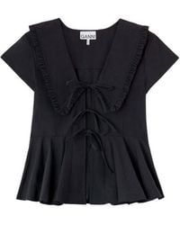 Ganni - Solid V Neck Top - Lyst