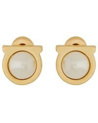 Ferragamo - Golden Gancini Stud Earrings - Lyst