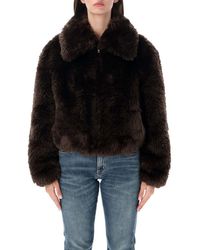 Stand Studio - Aya Cropped Plush Faux Fur Jacket - Lyst