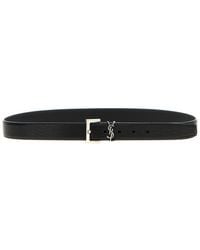Saint Laurent - Cassandre Buckle Textured Belt - Lyst