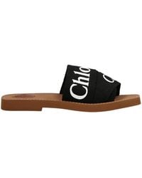 Chloé - Woody Linen Flat Sandals - Lyst