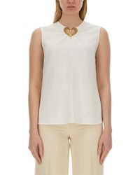 Moschino - Blouse With Heart Applique And Subtle Keyhole Detail - Lyst