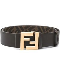 Fendi - Ff Squared Leather And Canvas Reversible Belt Accessories - Lyst