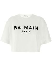 Balmain - Crop Logo T-Shirt - Lyst
