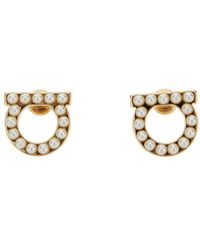 Ferragamo - Golden Gancini Pearl Earrings - Lyst