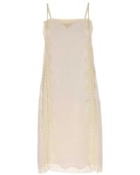 Prada - Lace-Trimmed Linen Midi Dress - Lyst