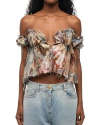 Balmain - Printed Off Shoulder Top - Lyst