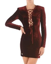 Philipp Plein - Lace-Up Detail Velour Dress - Lyst