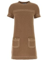 Prada - Biscuit Cashmere Mini Dress - Lyst