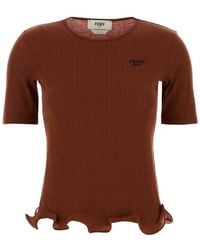 Fendi - Crew Neck Logo Ribbed Top - Lyst