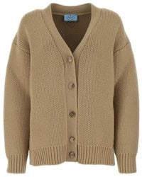 Prada - Cappuccino Wool Blend Oversize Cardigan - Lyst