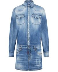 DSquared² - Shirt Collar Denim Mini Dress - Lyst