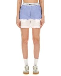 MSGM - Shorts With Logo Band And Vertical Stripe Design - Lyst