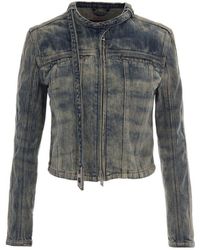 DIESEL - Washed Vintage Denim Biker Jacket - Lyst