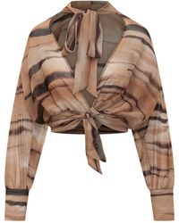 Elisabetta Franchi - Elegant Blouse With Bow And Print - Lyst