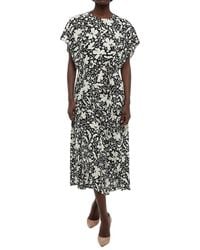 Stella McCartney - Blackwhite Floral Round Neck Midi Dress - Lyst