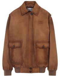 Miu Miu Suede Wool-Blend Cropped Jacket in Brown | Lyst