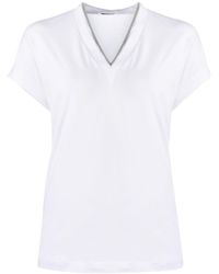 Brunello Cucinelli - Cotton V-Necked T-Shirt - Lyst