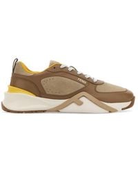 Fendi - Two-tone Leather And Suede Flow Sneakers - Lyst
