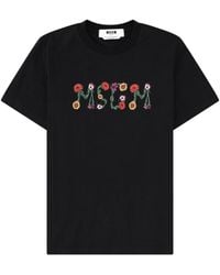 MSGM - T-Shirt With Logo Cotton T-Shirts - Lyst