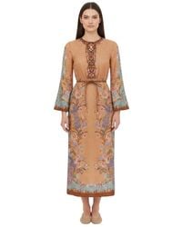 Zimmermann - Floral Round Neck Midi Dress - Lyst