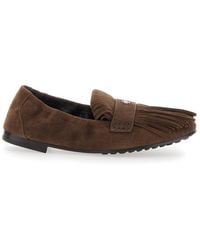 Tory Burch - Suede Loafers With Fringe And Metallic Logo - Lyst
