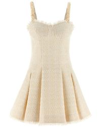 Balmain - Off Textured Sweet Heart Neck Mini Dress - Lyst