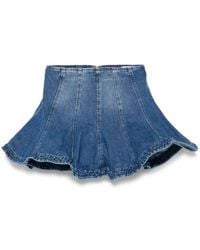 MSGM - Faded Denim Mini Skirt With Peplum Hem - Lyst