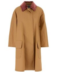 Prada - Camel Cotton Overcoat - Lyst