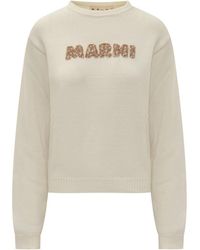 Marni - Logo Embroidered Cotton Knit Sweater - Lyst