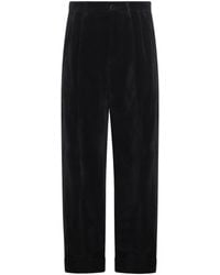 Valentino Garavani - Dark Cotton And Linen Blend Trousers - Lyst