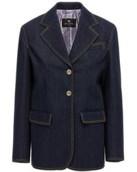 Etro - Single-Breasted Denim Blazer - Lyst